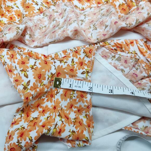 O. Vianca Orange Ditsy Floral Puff Sleeve Romantic Romper Playsuit Small - Picture 13 of 15